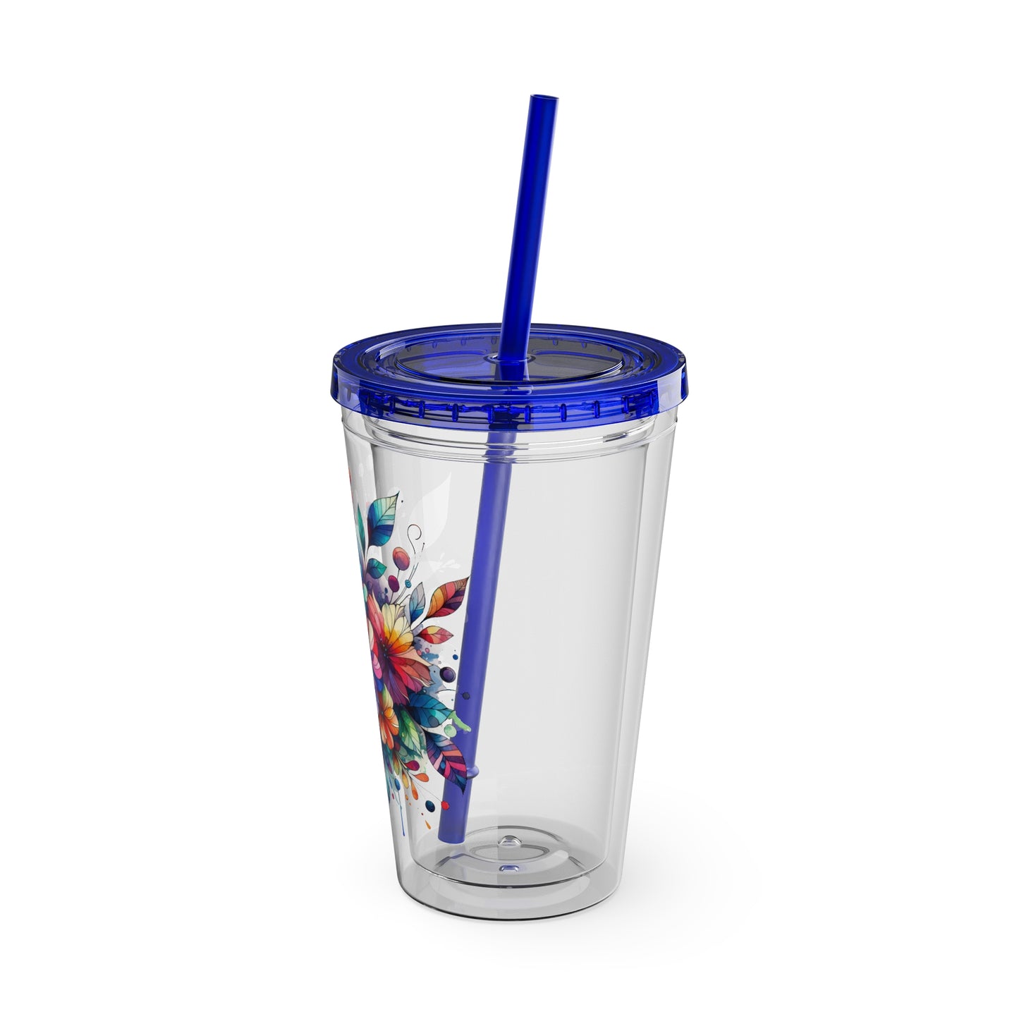 Rainbow Floral Explosion 16oz. Insulated Tumbler with Straw