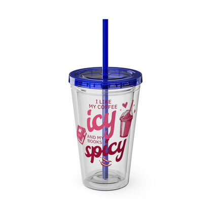 Icy Coffee & Spicy Books 16oz Insulated Tumbler with Straw