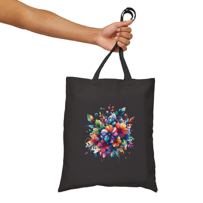 Rainbow Floral Explosion Cotton Canvas Tote Bag