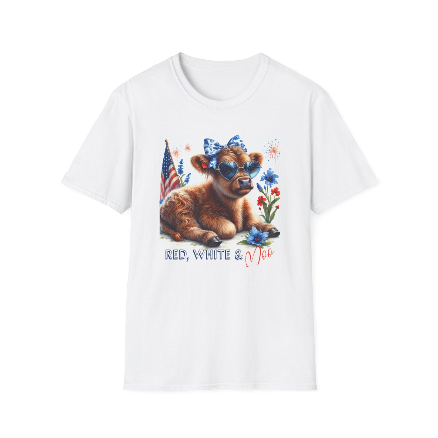 Red, White, and Moo Patriotic Cow Unisex Graphic T-Shirt