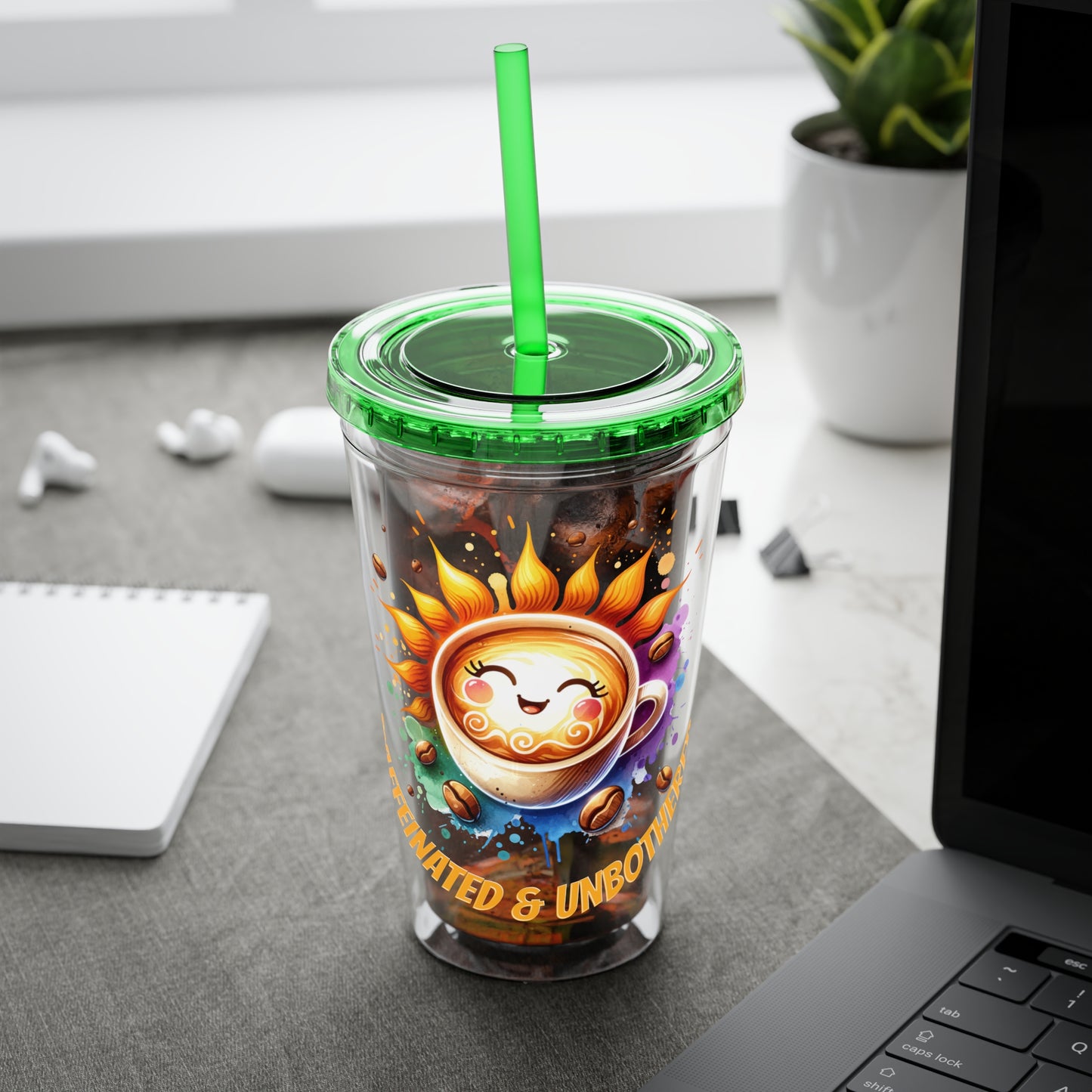 Caffeinated & Unbothered 16oz Insulated Tumbler with Straw