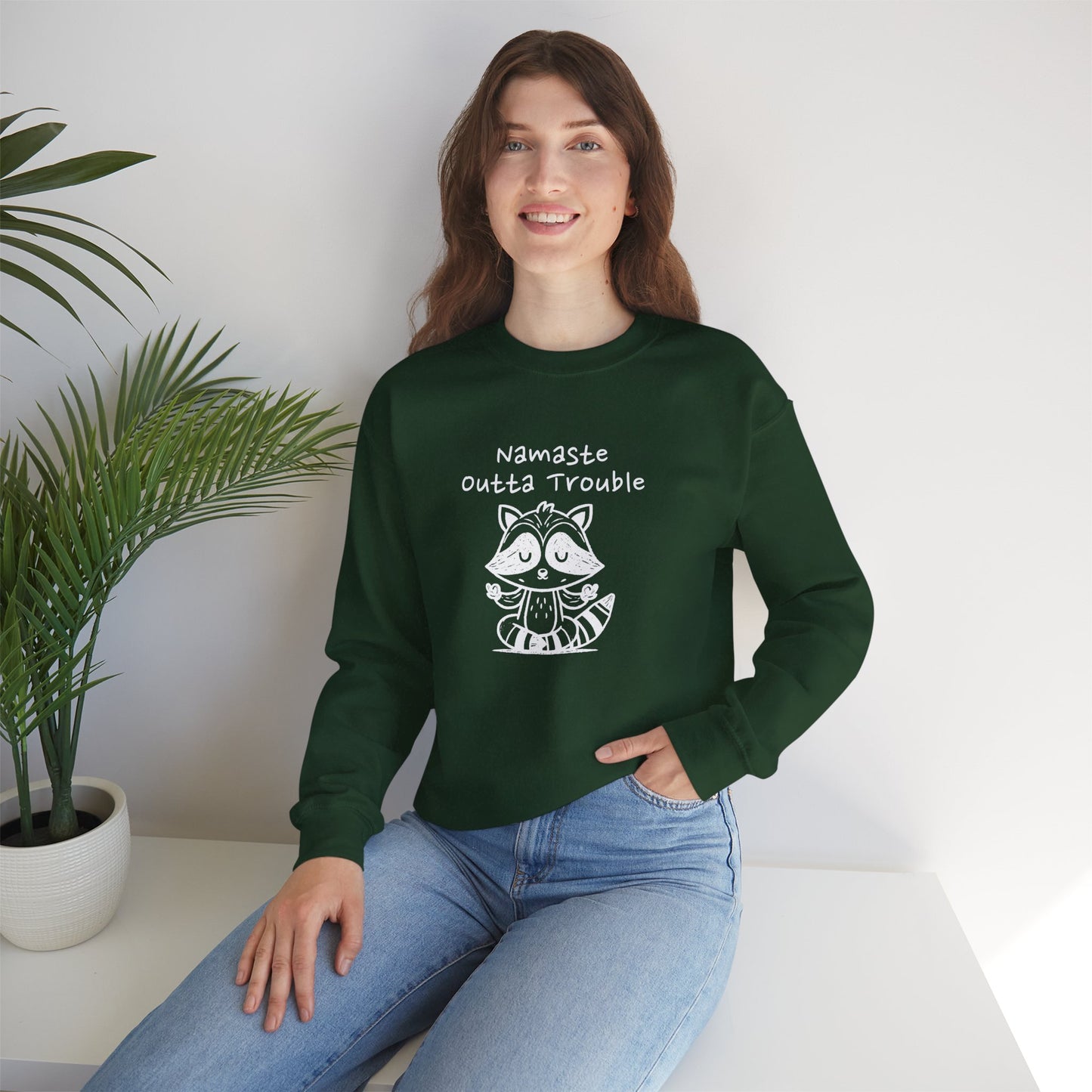 Namaste Outta Trouble Raccoon Unisex Crewneck Sweatshirt