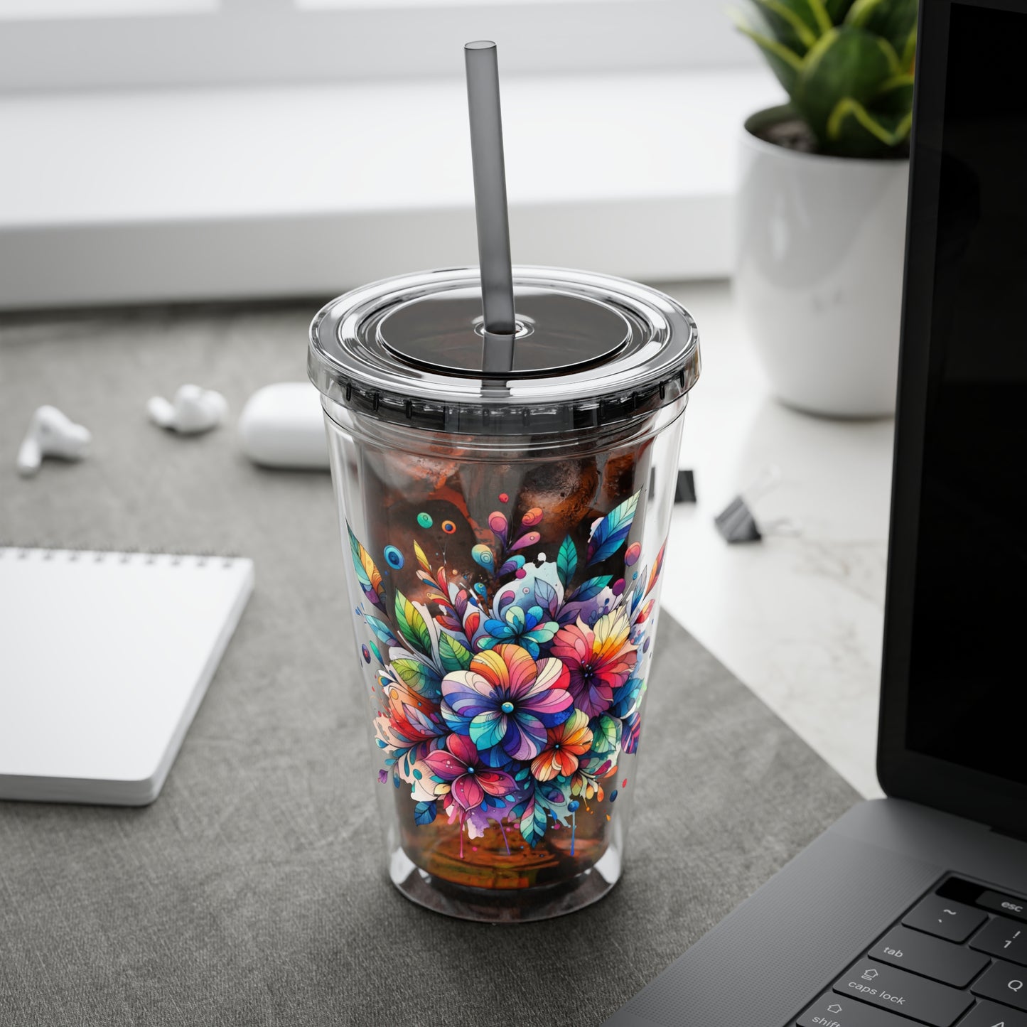Rainbow Floral Explosion 16oz. Insulated Tumbler with Straw
