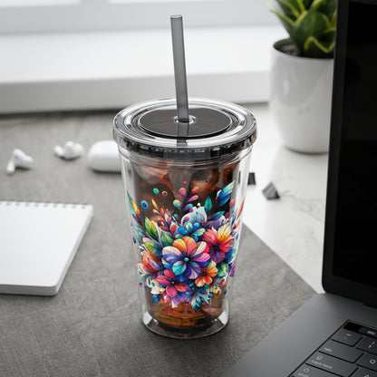 Rainbow Floral Explosion 16oz. Insulated Tumbler with Straw