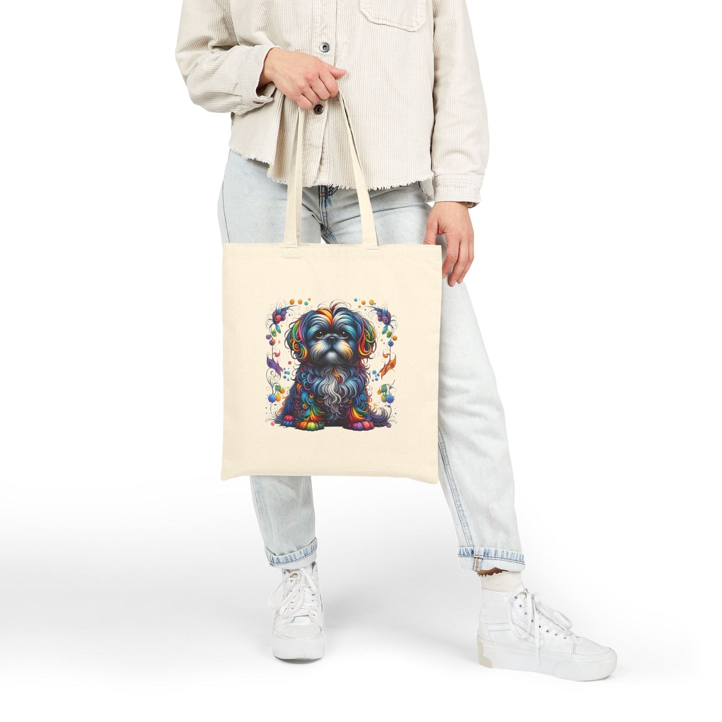 Colorful Shih Tzu Cotton Canvas Tote Bag