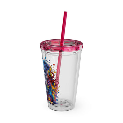 Colorful Bulldog 16oz. Insulated Tumbler with Straw
