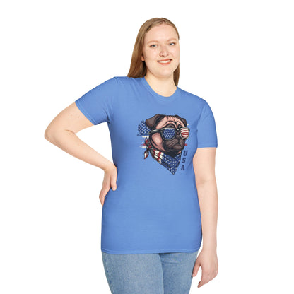 Patriotic Pug Dog USA Unisex Graphic T-Shirt