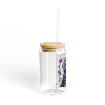 Colorful Shih Tzu Sipper Glass, 16oz with Bamboo Lid & Straw