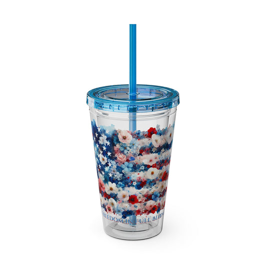 Patriotic Floral 16oz. Insulated Tumbler with Straw